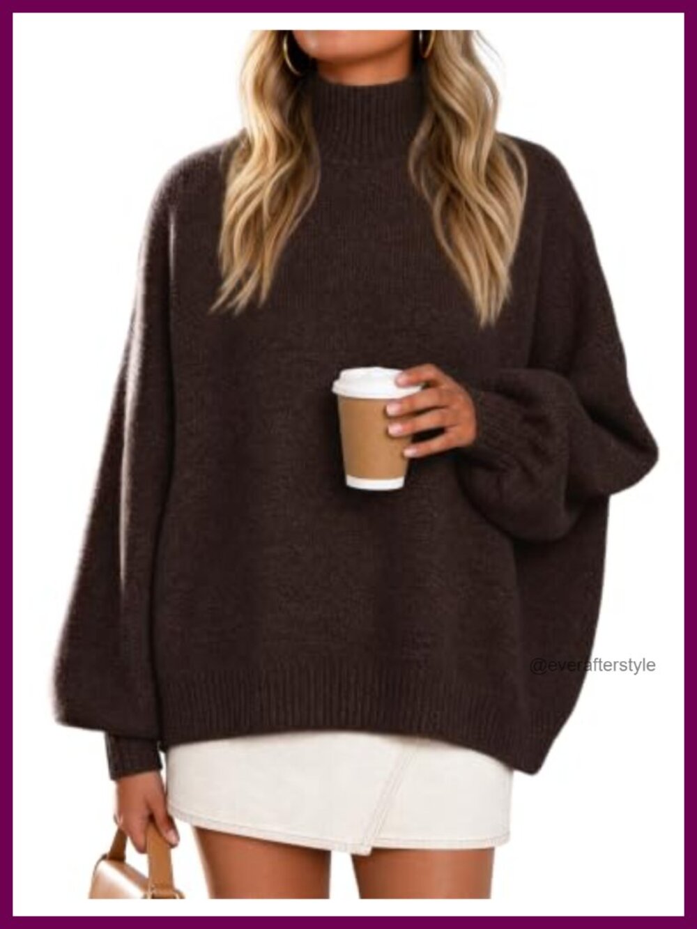 Oversized Turtleneck Sweater Women Long Sleeve Fuzzy Knit Pullover